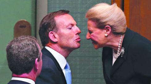 PM Tony Abbott congratulating the New Speaker Bronwyn Bishop after being elected as speaker, in the House of Representatives Chambers at the Opening of the 44th Parliament at Parliament House in Canberra.
